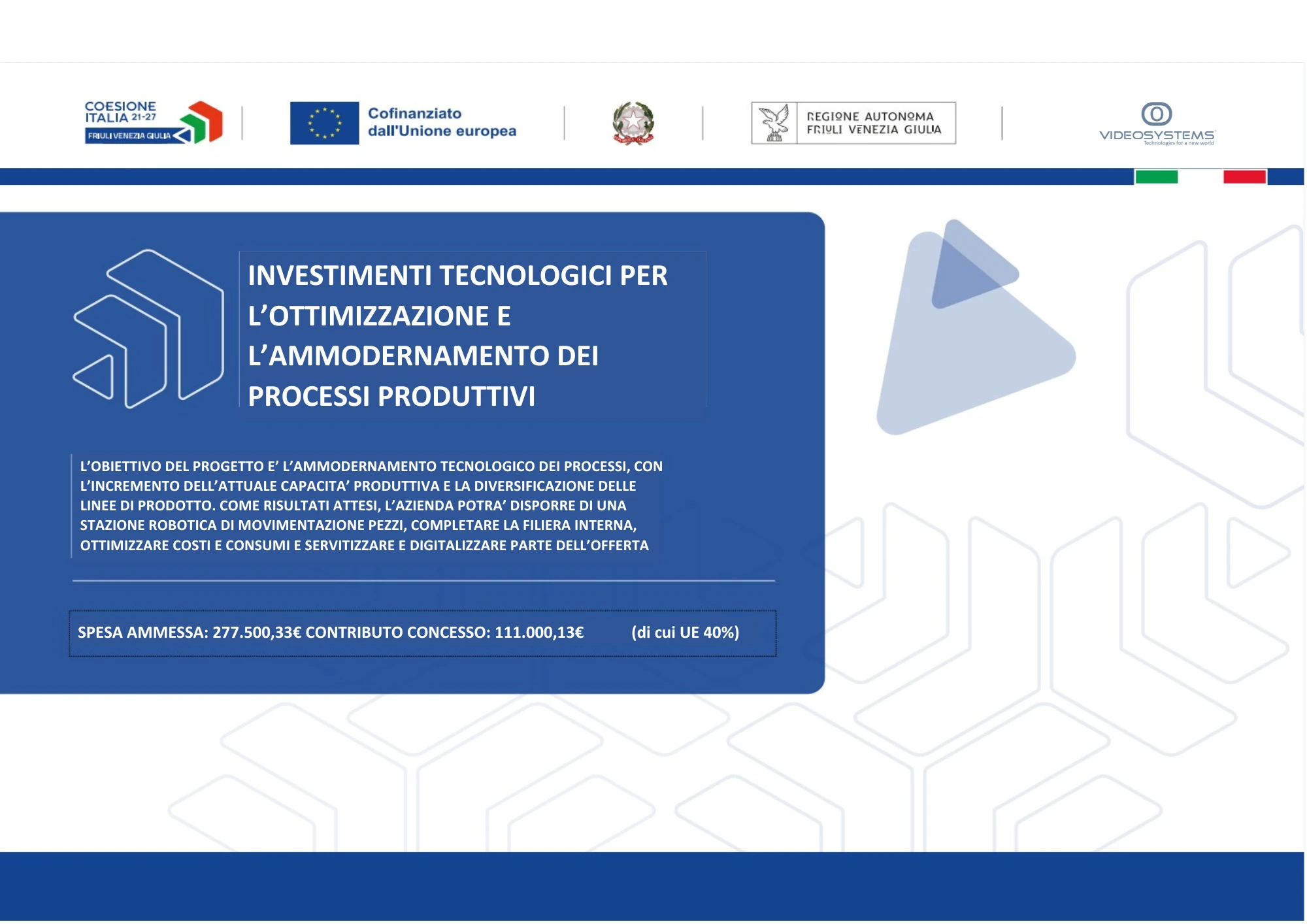 Technological investments for the optimisation and modernisation of ...